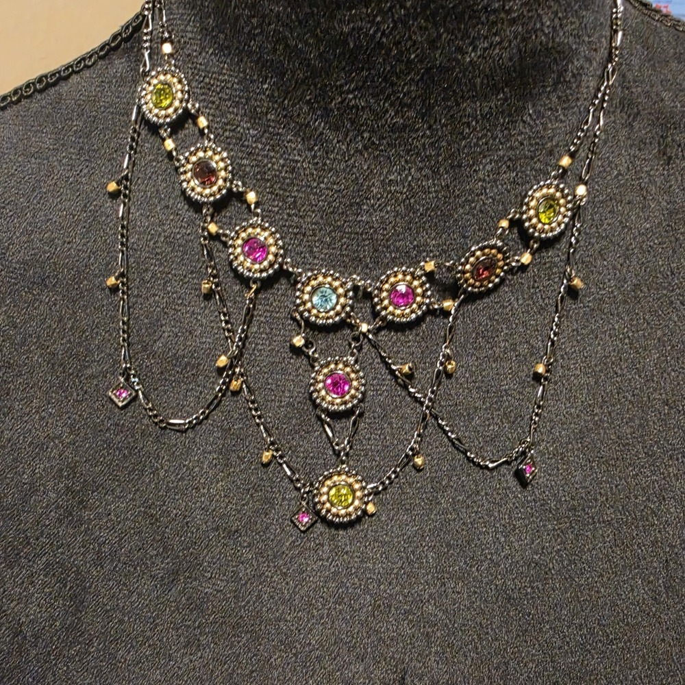 Express Victorian Style Mosaic Gunmetal Festoon Cascading Statement Necklace